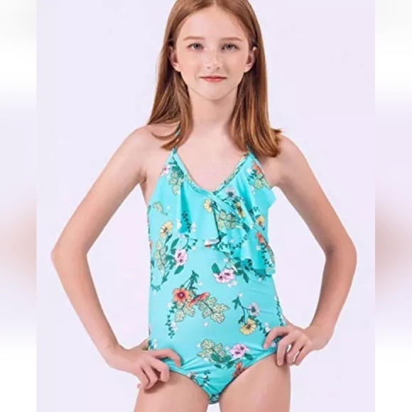 AS ROSE RICH Girls Swimsuit - One Piece Bathing 14, Multicolored Flowers - Picture 2 of 11